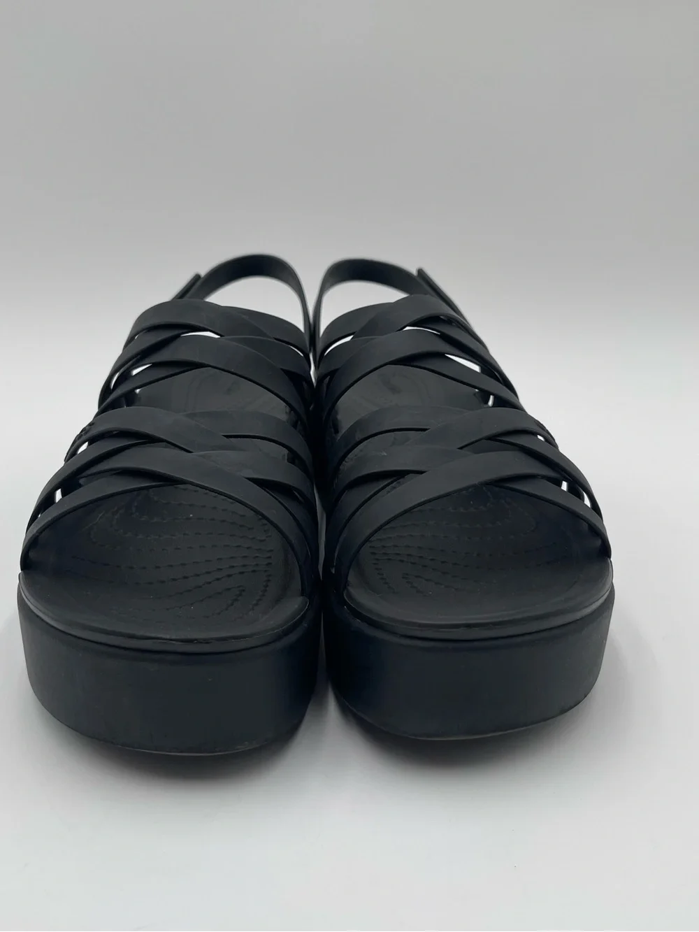 Crocs Womens Brooklyn Strappy Low Wedge Platform Sandals Size 9 Black Chunky